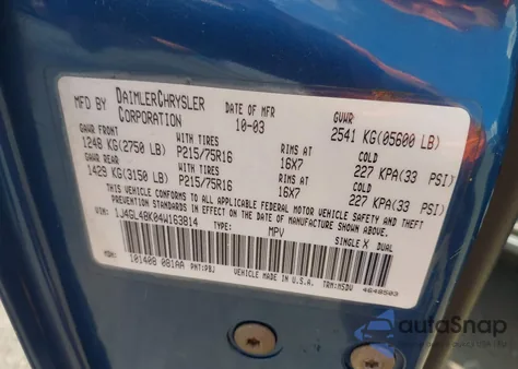 2004 Jeep Liberty Sport from USA, damaged, VIN 1J4GL48K04W163814